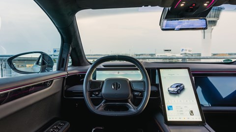 HiPhi X electric SUV review - steering wheel, digital instrument screen, central infotainment display