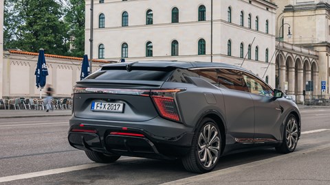 HiPhi X electric SUV review - front, city street