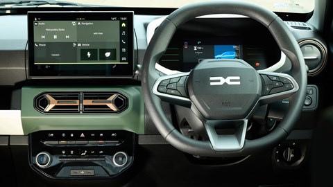 Dacia Spring review - UK, right-hand drive interior, driving position