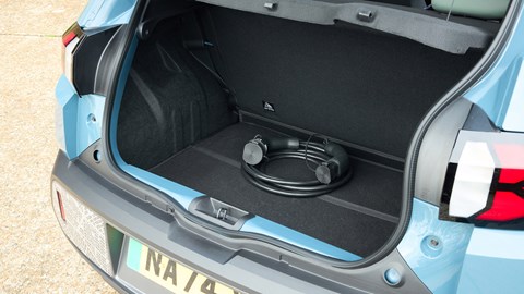 Dacia Spring review - UK, boot with charging cable