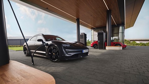 Porsche Taycan at the new Porsche Charging Lounge
