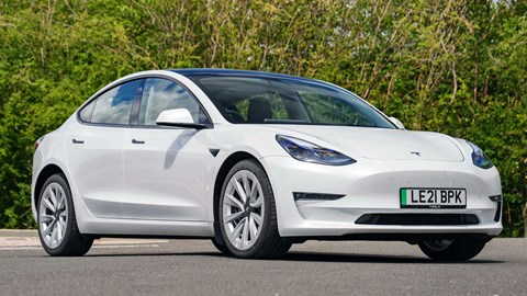 Most efficient electric cars: Tesla Model 3, front three quarter static, white paint