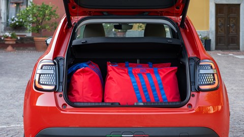 Fiat 600e review: boot space, loaded with bags, orange paint