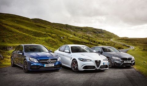 CAR magazine tests the Alfa Romeo Giulia QF vs BMW M4 vs Mercedes-AMG C63