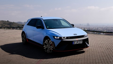 Hyundai Ioniq 5 N (2024) review: front three quarter static, Spanish city in background