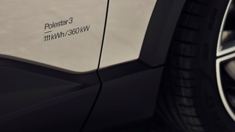 Polestar persists with stickers on the flanks to detail battery spec, power