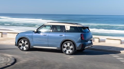 Mini Countryman Electric review - SE ALL4, side, blue, driving