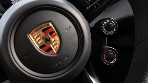 Porsche Taycan Turbo GT review - Purple Sky Metallic, Weissach package, steering wheel controls for driving mode and PASM