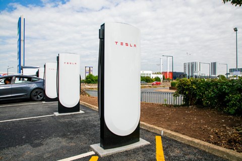 Tesla V4 Supercharger, installed in a car park