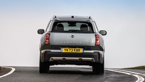 MINI Countryman (2024) review: rear cornering, British B-road, silver and gold paint