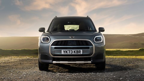 MINI Countryman (2024) review: front static, British B-road, silver and gold paint