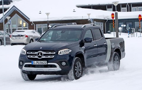 Long-wheelbase extended loaded Mercedes-Benz X-Class pick-up truck: spy photos by CAR magazine