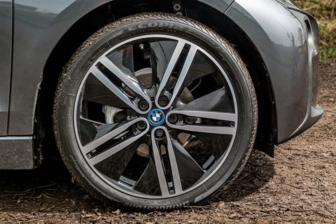 Super-skinny Bridgestone tyres on our BMW i3