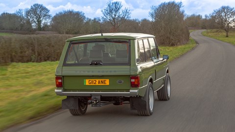 Inverted Range Rover Classic EV, rear three quarters