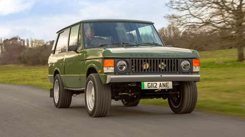 Inverted Range Rover Classic EV, front three quarters