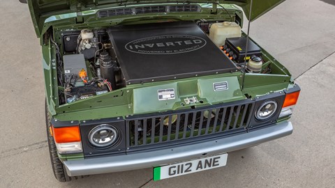 Electric vehicle control modules crammed under classic Rangie's bonnet