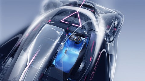 Alpine Alpenglow Hy4 hydrogen hypercar prototype, cockpit cutaway graphic