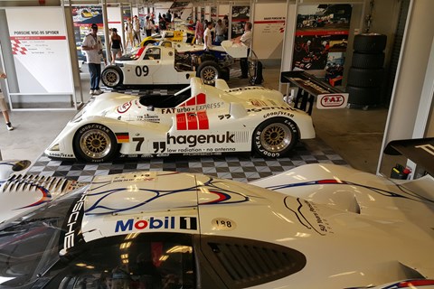 Car no.7 is the Porsche WSC-95, the last privateer-entered car to win Le Mans, in 1997 - and the first win of many for Tom Kristensen