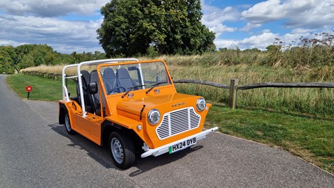 Moke Electric review, front angle, orange