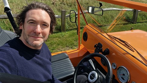 Moke Electric review, cj hubbard selfie at the wheel (while parked, obviously)