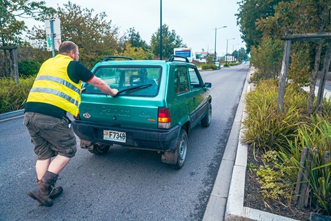 Bit of brute force needed to push a broken-down Panda 4x4