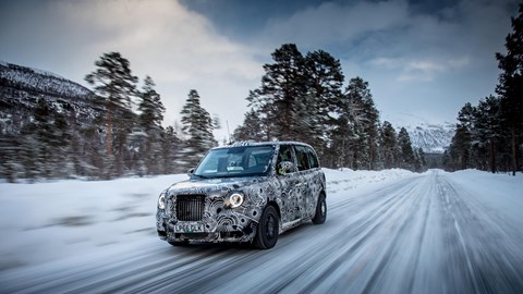 New 2018 hybrid electric London taxi on winter test
