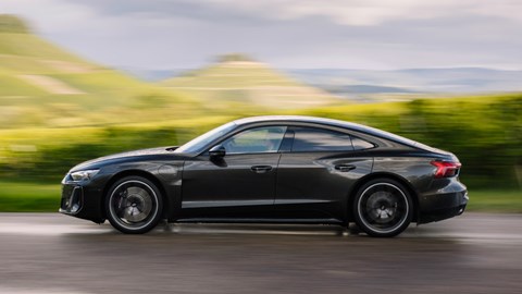 Audi e-Tron GT review - side, cj hubbard driving