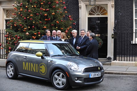 BMW's first electric Mini outside 10 Downing Street