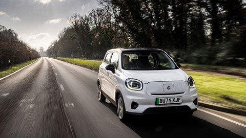 Leapmotor T03 (2025) review: front three quarter driving, close up, white paint