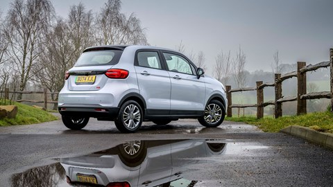 Leapmotor T03 (2025) review: rear three quarter static, puddle reflection