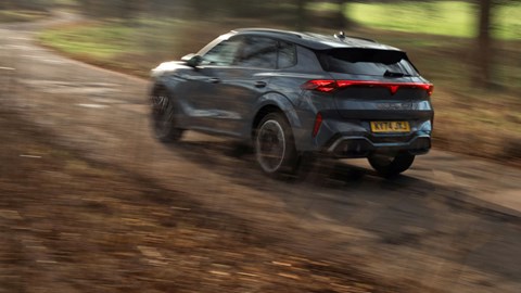 Cupra Terramar review - rear, grey, driving, what we'll generously describe as speed blur