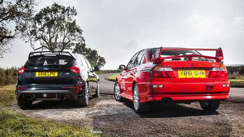 New Focus RS starts a little above £30k; Evo VI Makinens range from £13k to £30k, but are on the up