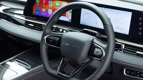 Omoda E5 review, interior, steering wheel, curved screens
