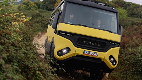 Torsus Praetorian review - dead-on front, driving uphill offroad