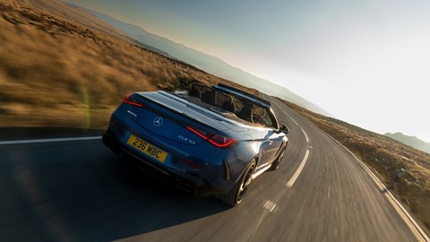 Mercedes-AMG CLE53 Cabriolet: rear three quarters, roof down