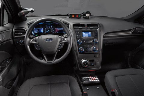 Cabin of the Ford Police Responder Hybrid Sedan