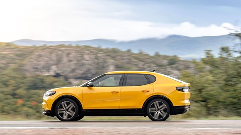 Ford Capri (2024) review: side view driving, yellow paint