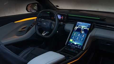 Ford Capri (2024) review: front seats, black upholstery, ambient lighting