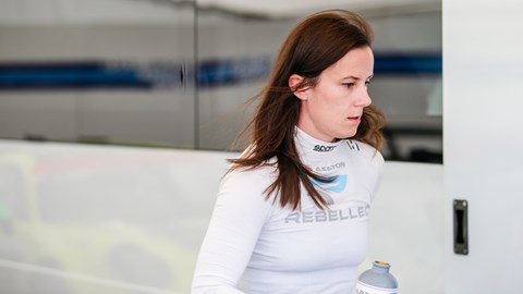 Image of Porsche Carrera Cup GB racer Abbie Eaton in the paddock at Croft Circuit