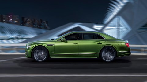 Bentley Flying Spur Speed review - green, side, driving at night