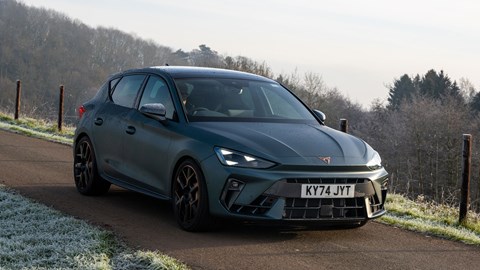 Cupra Leon (2024) review: front driving, matte grey paint