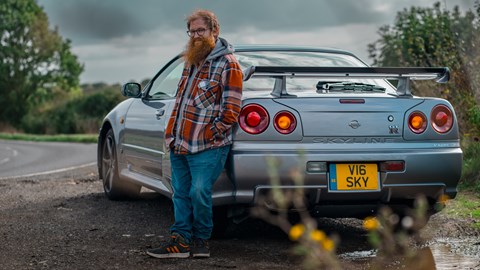 Nissan R34 Skyline GT-R static rear with Alan Taylor-Jones