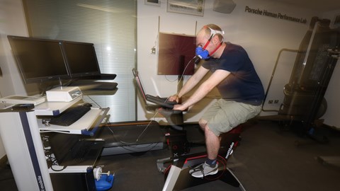 Image of writer Graham King undergoing VO2 max test at Porsche Human Performance Centre