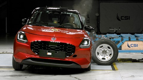 Least safe cars - Suzuki Swift official crash test picture from 2024