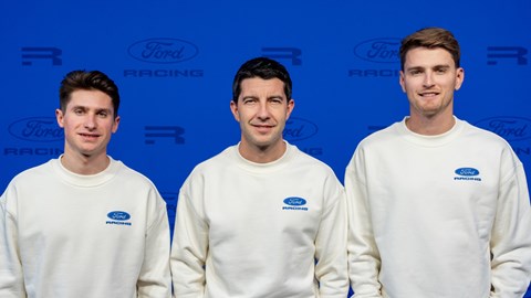 Image showing Ford's Hypercar drivers – Seb Priaulx, Mike Rockenfeller, Logan Sergeant