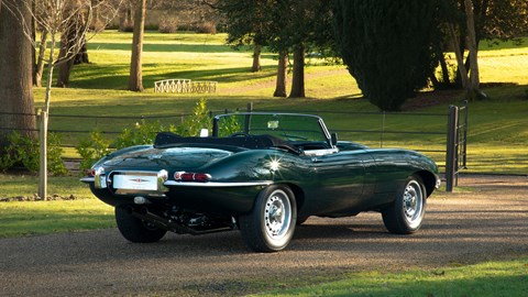 Jaguar E-Type by E-Type UK (2025) review: rear three quarter static, green paint