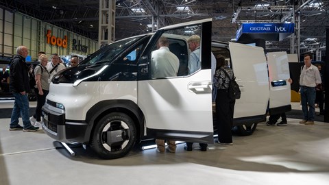 Kia PV5 electric van, CV Show 2025, front, white