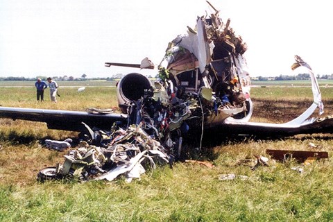 Sobering viewing:the remains of David Coulthard's light aircraft. Four days after stepping from the wreckage, he finished second at the Spanish GP