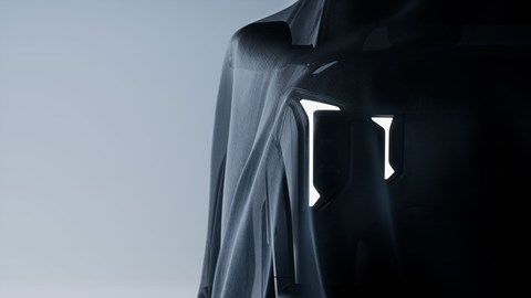 Kia EV2 (2026) teaser: under a sheet, LED headlight detail