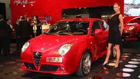 Alfa Romeo Mito had its world premiere at the London motor show. Note classic Alfa stand beauty next door